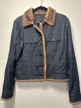 Armor Jeans Y2K Denim Jacket with Brown Faux Fur Trim